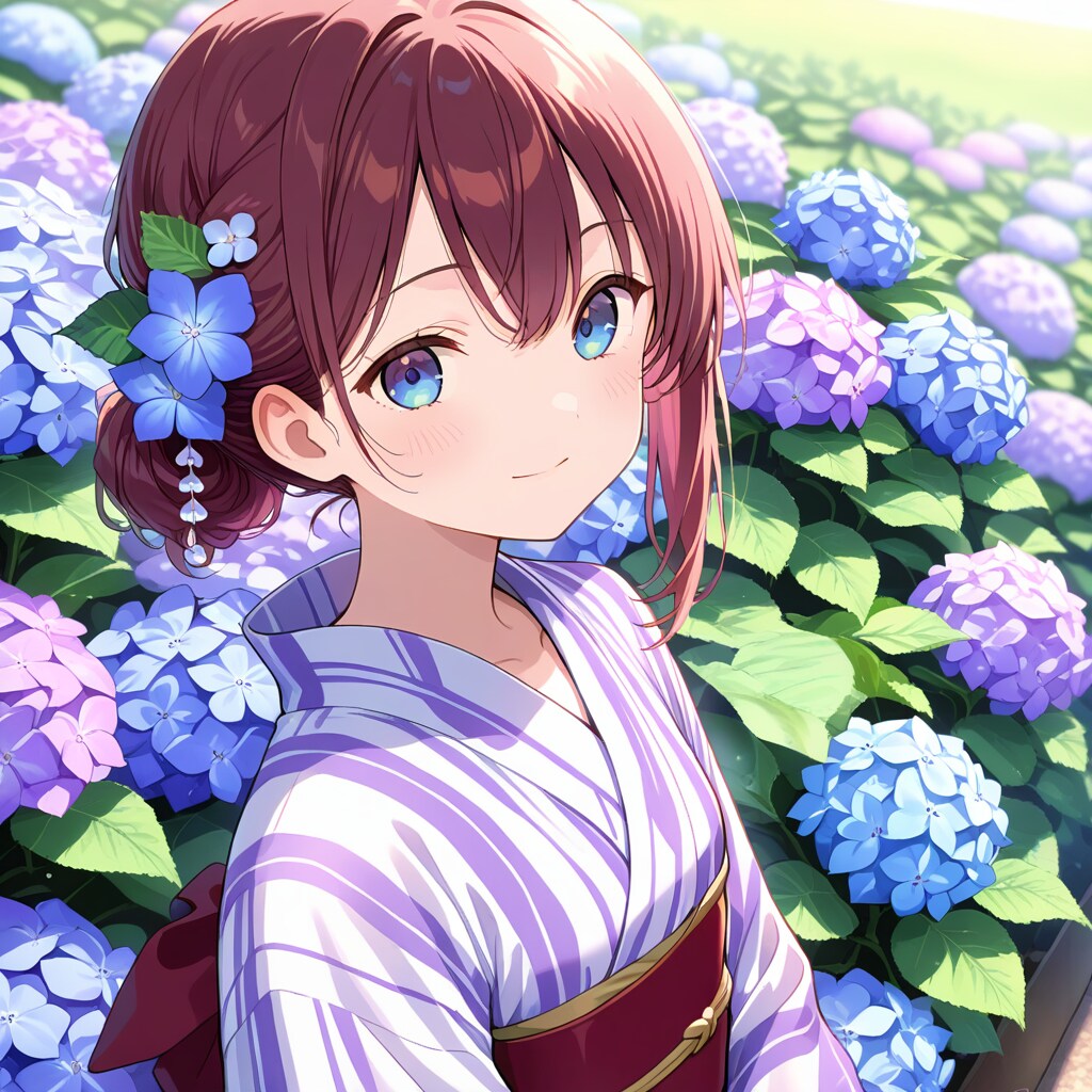 紫陽花をバックに