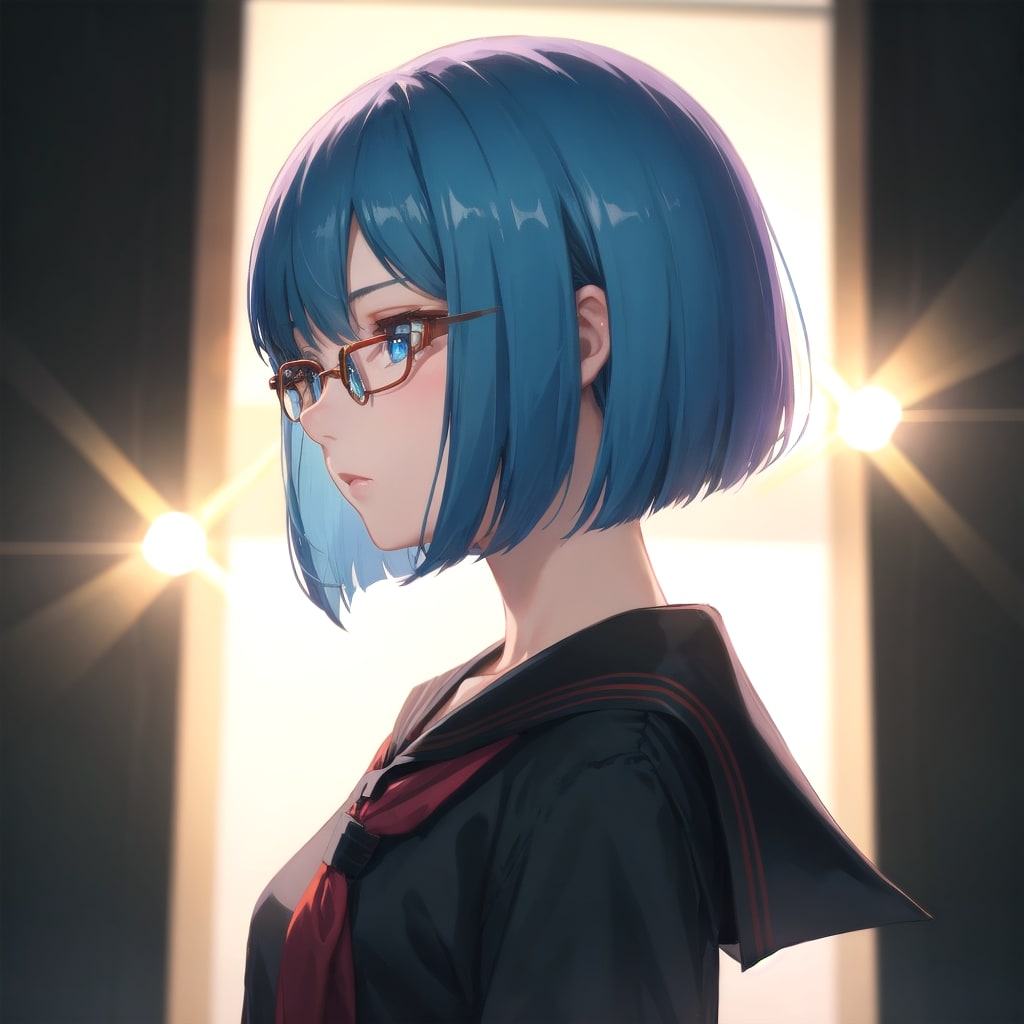 夜のスタジオ、光の中の横顔