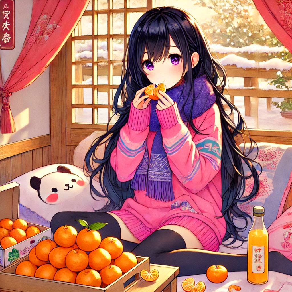 みかんと、黒髪ロング少女＊(4枚)