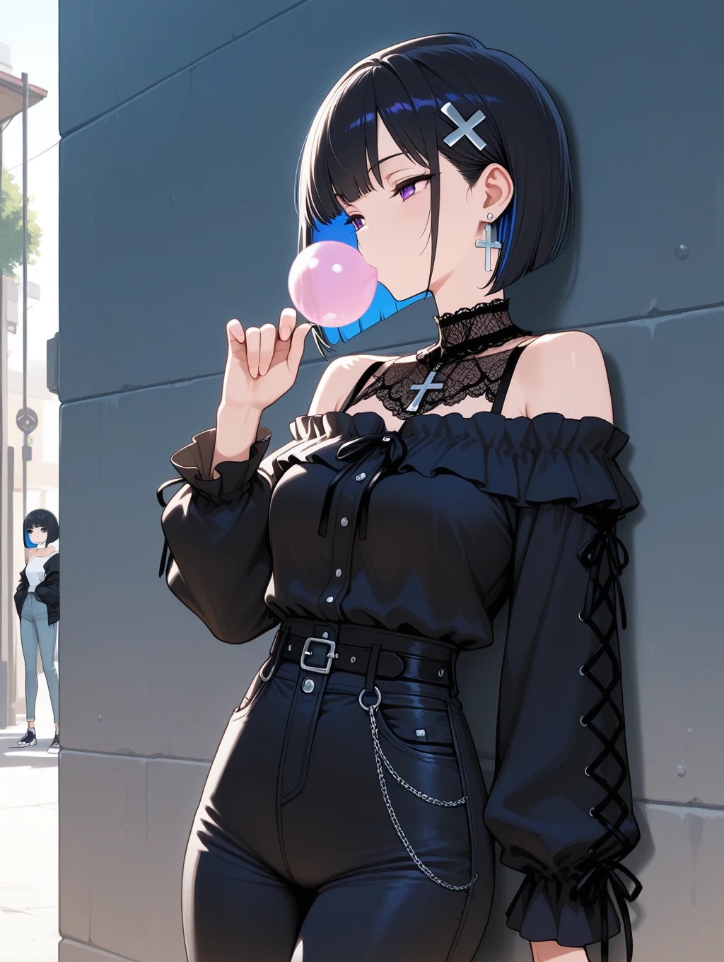 フーセンガムをふくらます黒髪ちゃん