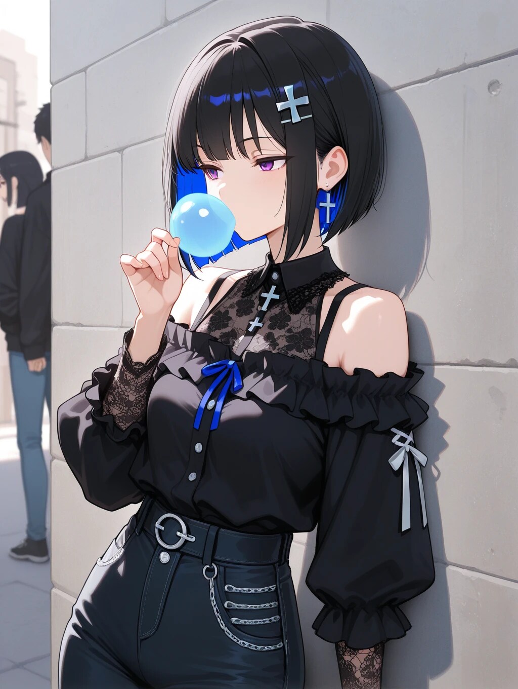 フーセンガムをふくらます黒髪ちゃん