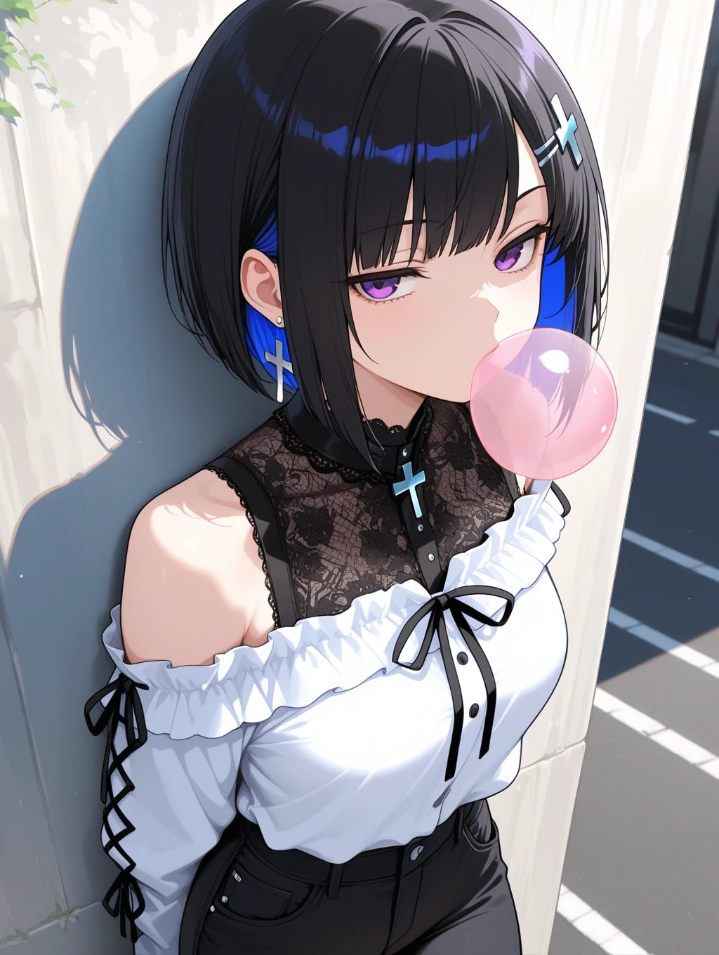 フーセンガムをふくらます黒髪ちゃん | の人気AIイラスト・グラビア