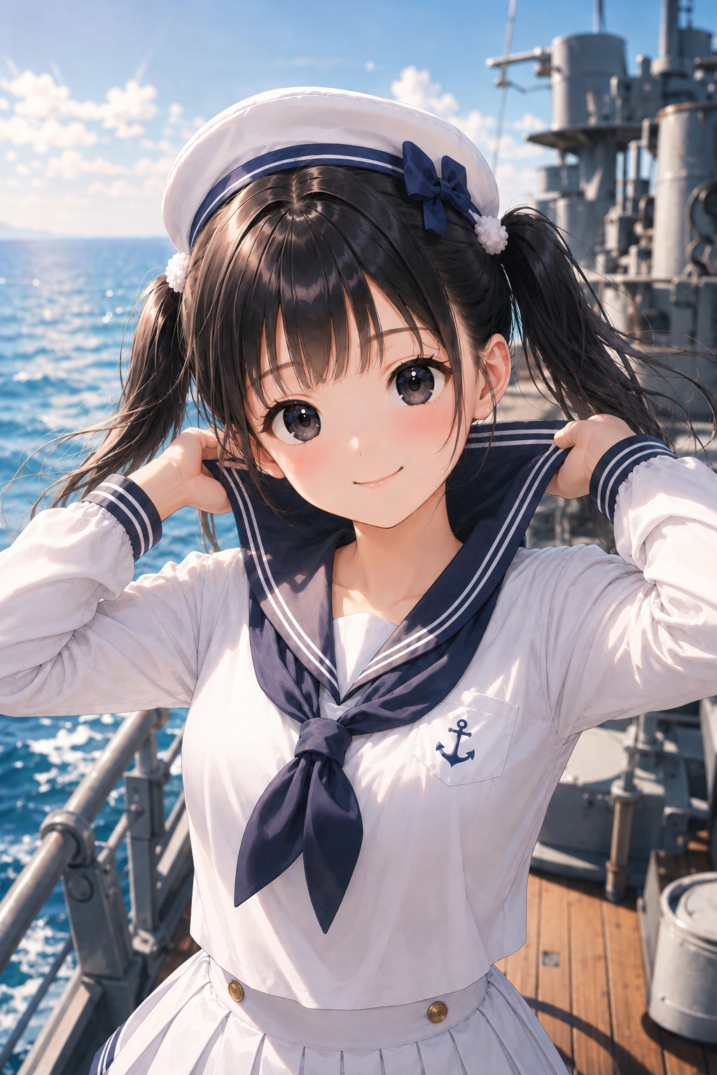 今日は船員デー。セーラー服の襟ってホントはこうやって使うんだって〜