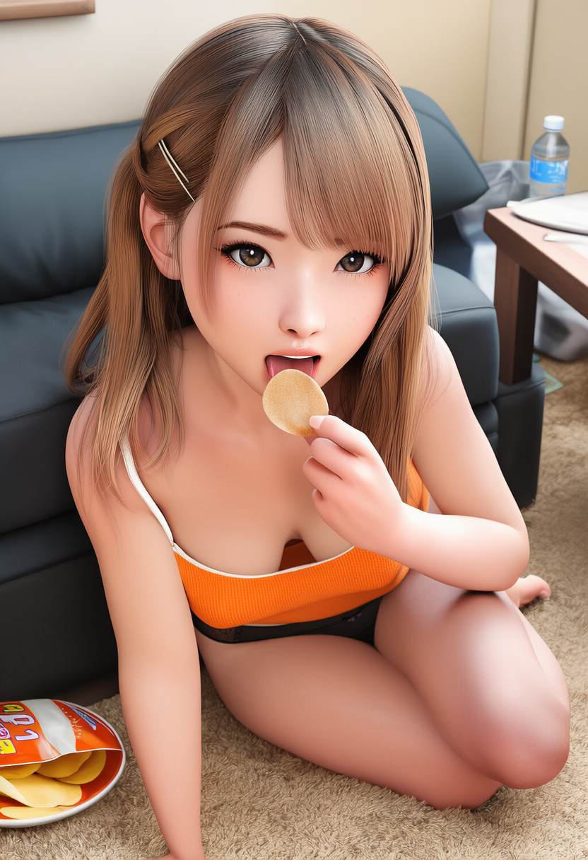 チップスを食べる女子