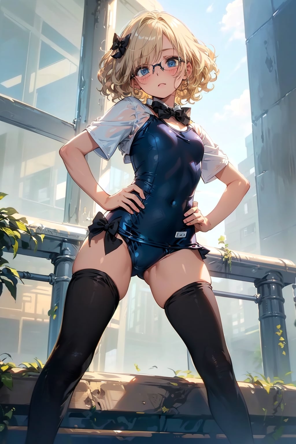 スク水タイツと蝶ネクタイの眼鏡っ娘