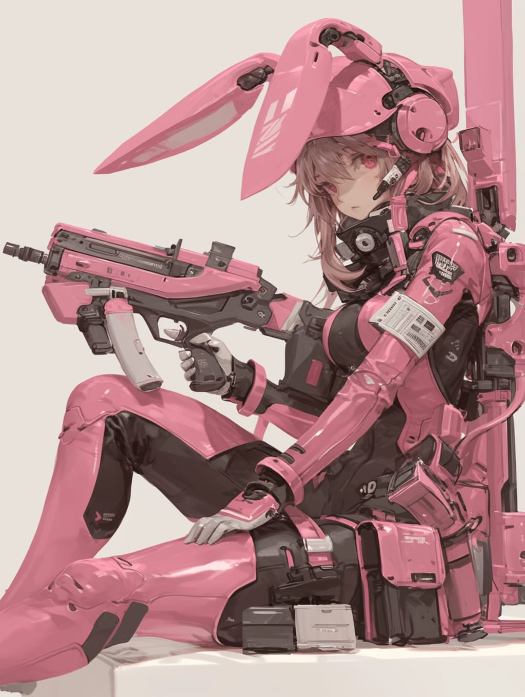 pink bunny cosmic armor girl sci-fi mode 兎耳武装機動隊