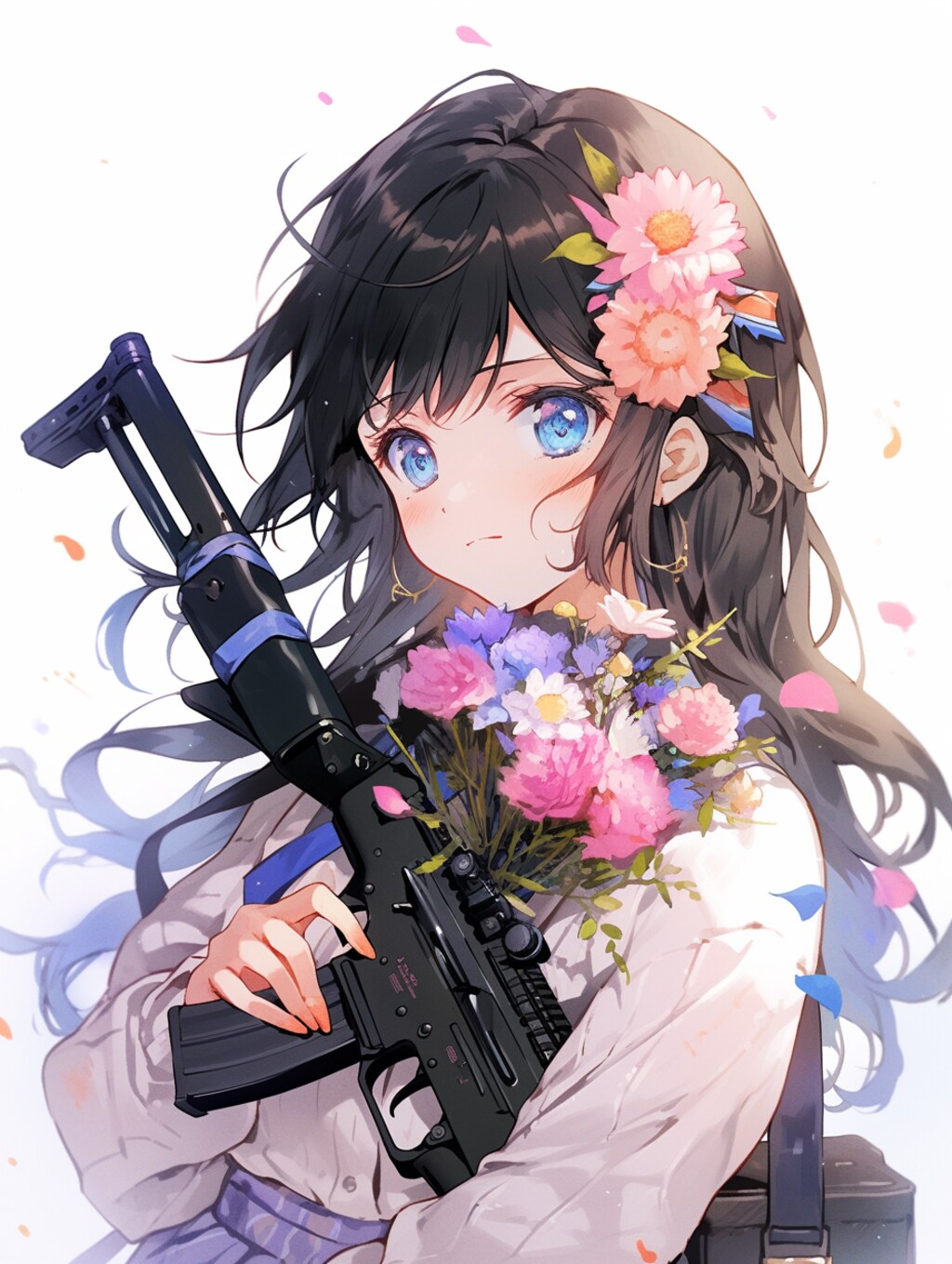 少女と花と機関銃
