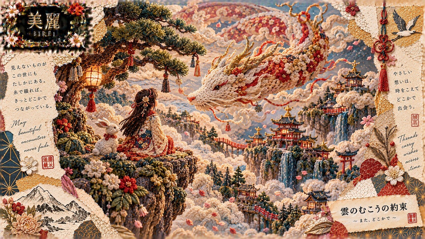 The Promise Above the Clouds — Woven in Sacred Threads  Threads carry wishes across time.  High abov | の人気AIイラスト・グラビア
