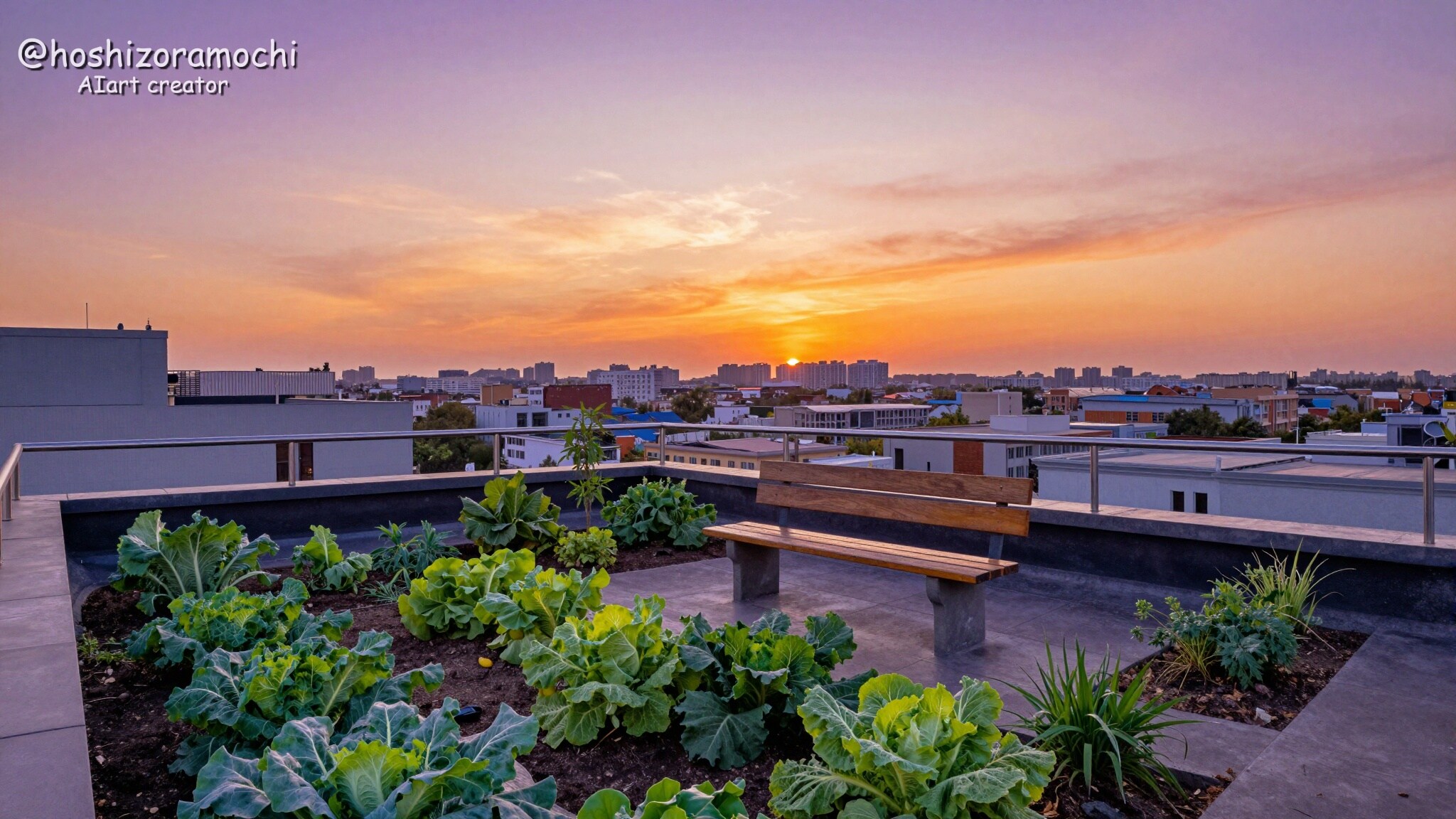 都会の屋上から眺める夕焼け🌆