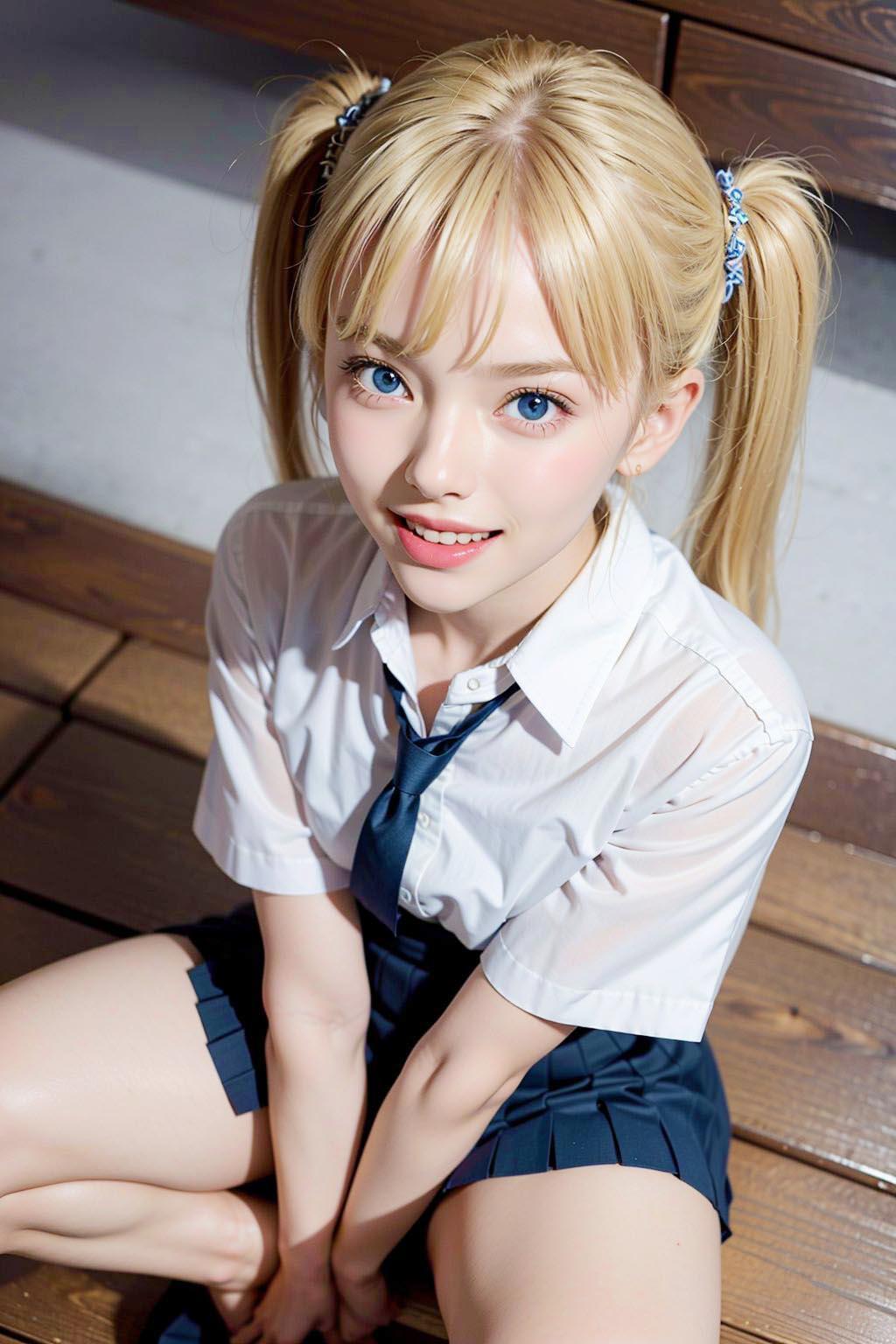 AIイラスト白ギャル貧乳ロリ顔　エロ画像　18歳女子校生海外コスプレイヤー「お父さん、チンポに座るときは、こんな感じですか？」