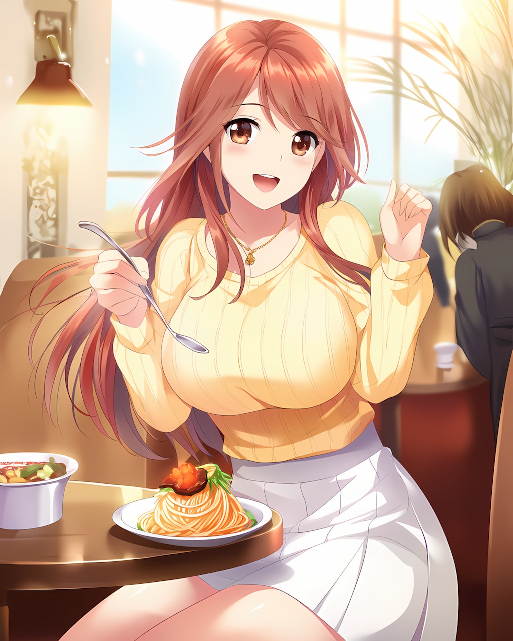 🍝春色ニットでランチ✨ノノカちゃんの休憩タイム