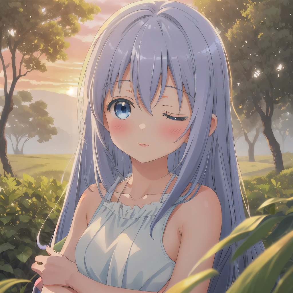 青髪ロングでワンピースの少女