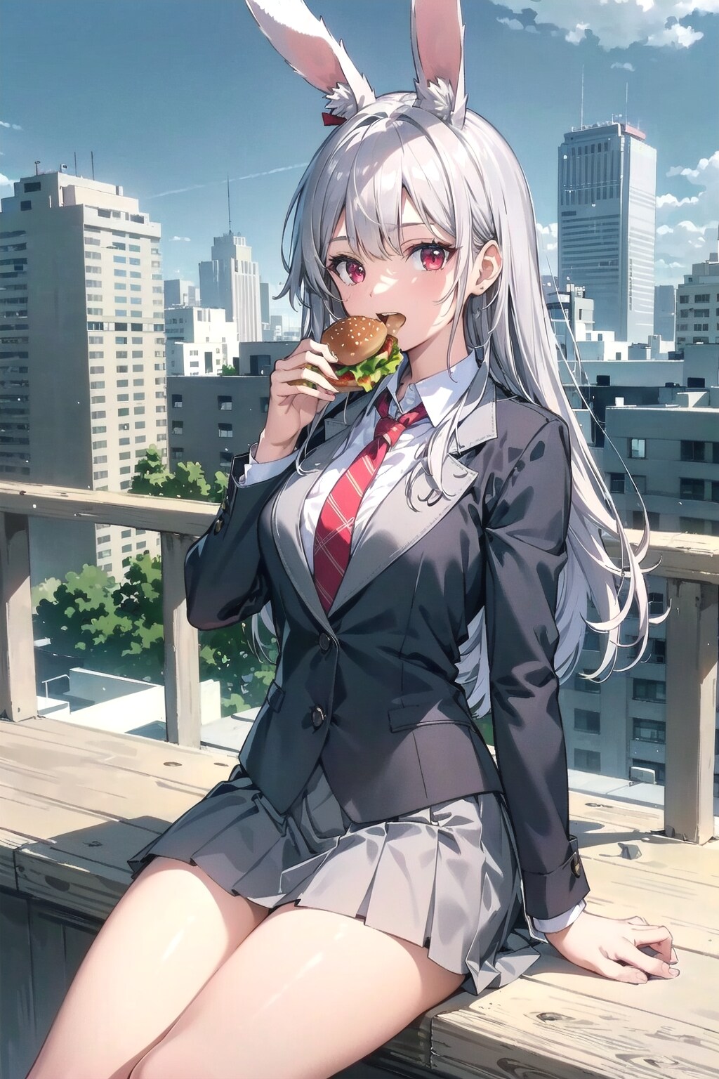 屋上でもぐもぐタイムなのです🐰🍔