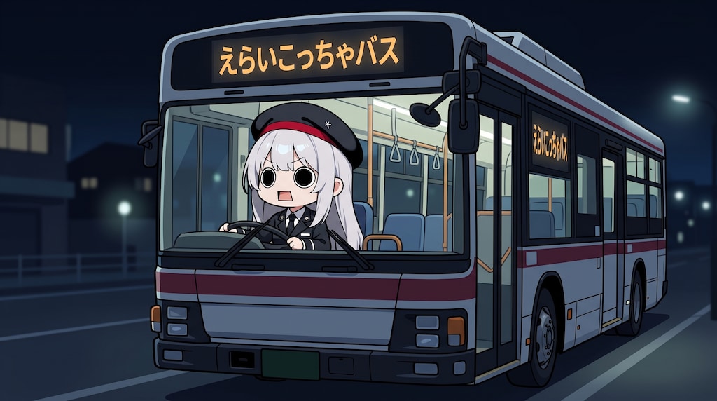 バスを運転するえらいこっちゃ嬢