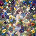 パンジーの花に囲まれて 2枚目