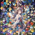 パンジーの花に囲まれて 3枚目