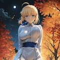 夜の紅葉の美少女 2枚目