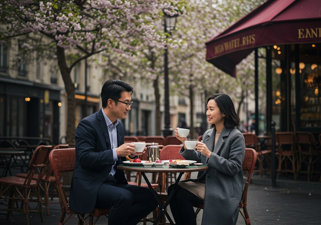 パリのカフェで遅い朝食を、、。