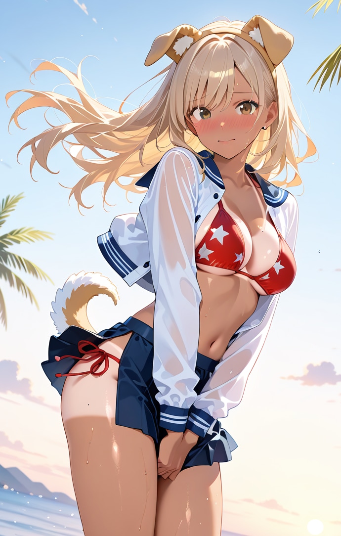 サマー・ワンちゃんコスで♡　少し照れちゃうお姉さん