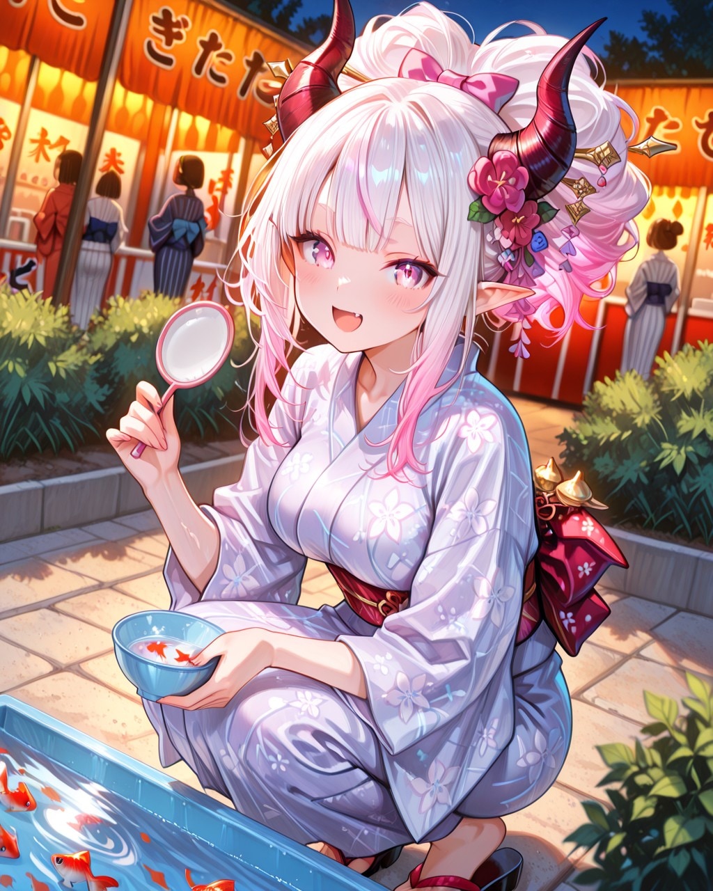 4枚）悪魔っ子と金魚すくい