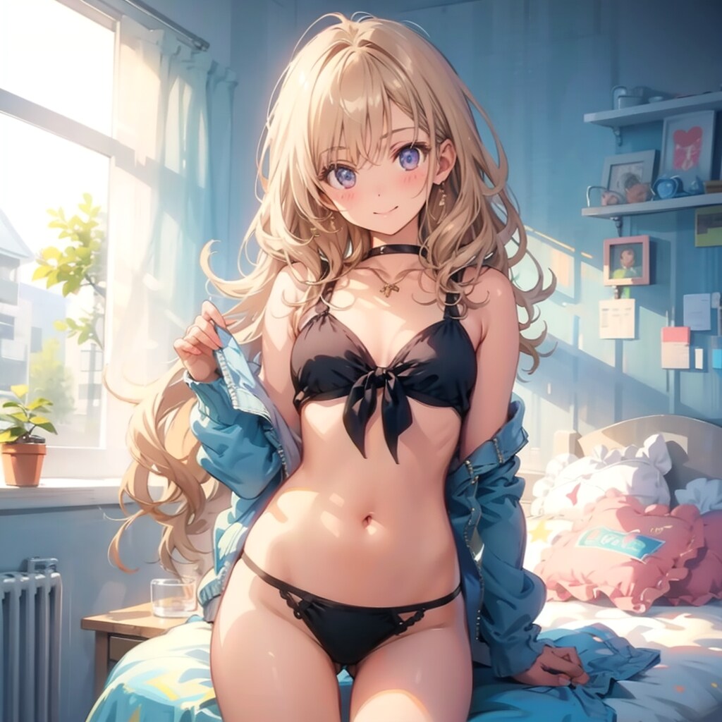 下に水着を着けてるわ