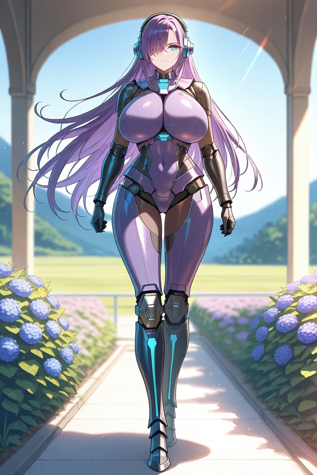 紫髪ロングのメカ娘　花園編 | の人気AIイラスト・グラビア