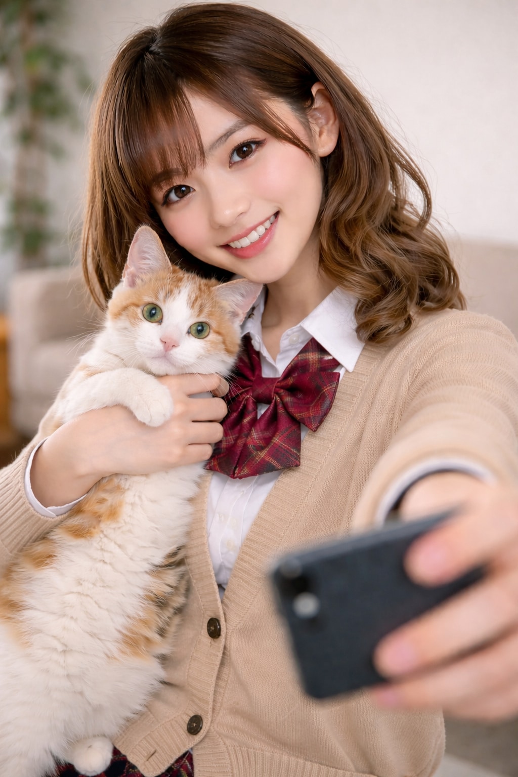 猫と一緒に自撮り | の人気AIイラスト・グラビア