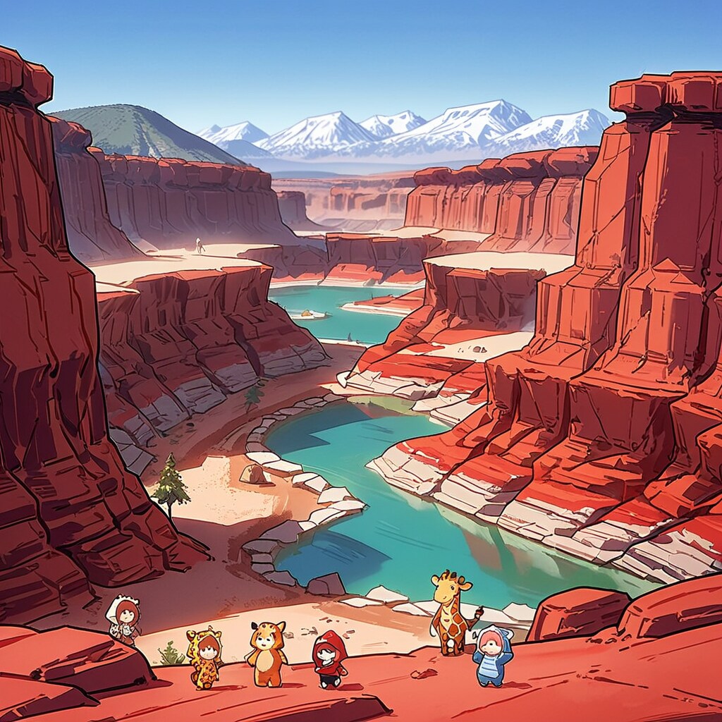 広大な岩の世界とキリン着ぐるみちび子ちゃん | の人気AIイラスト・グラビア