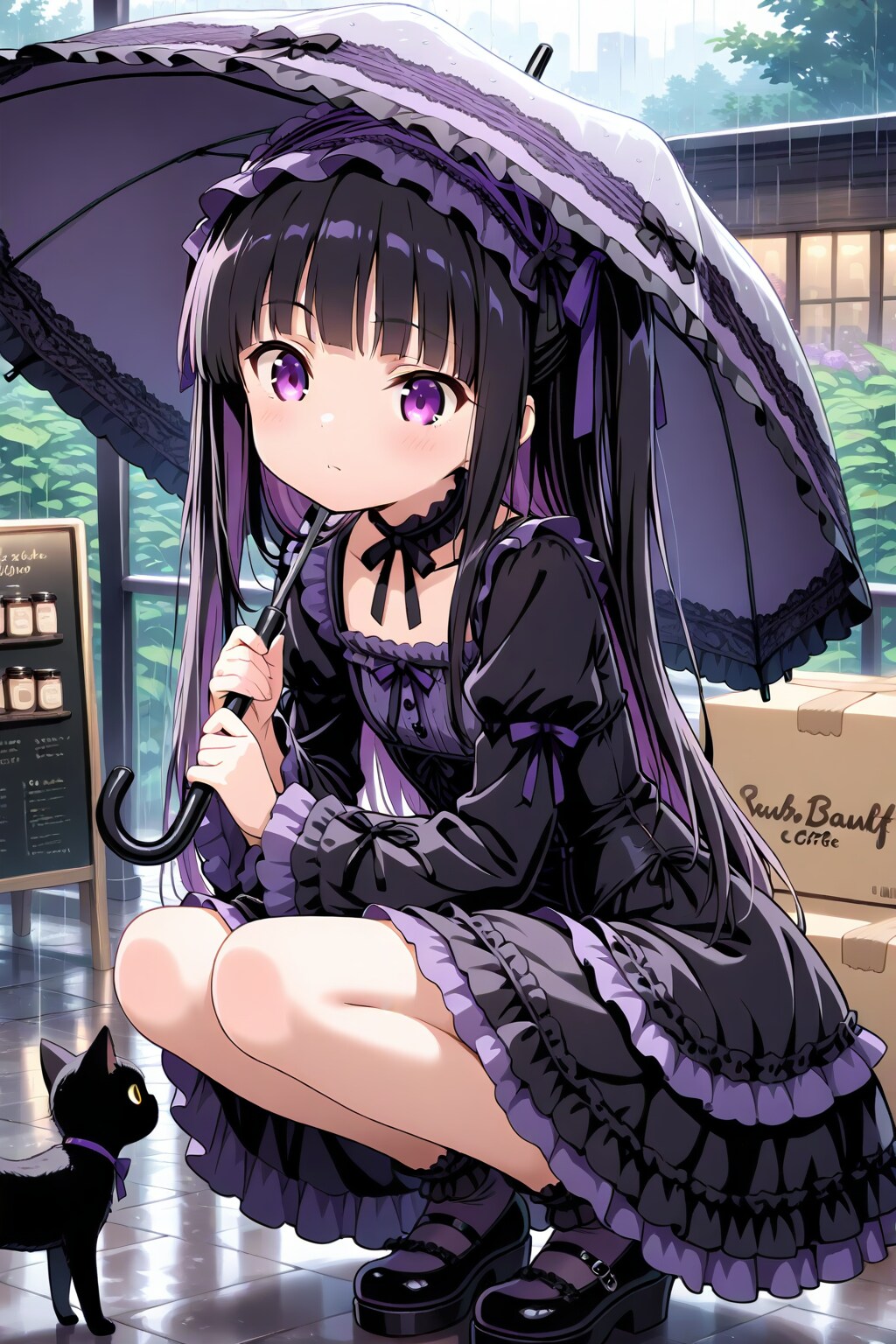 黒ゴスロリ女子と黒猫