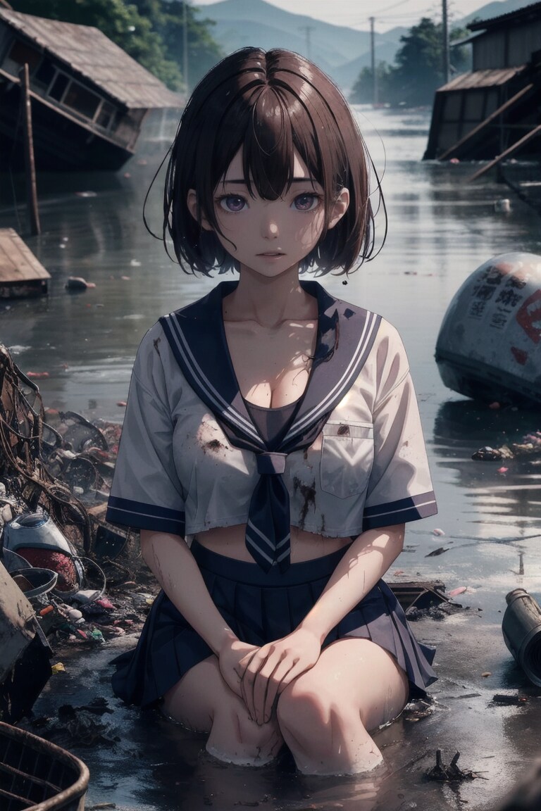 水没した街の女子高生