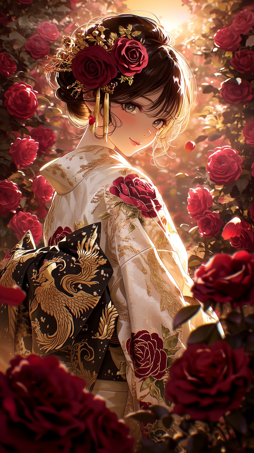 四色の薔薇と振袖を合わせて、一つの世界観を描いてみました。🌹
