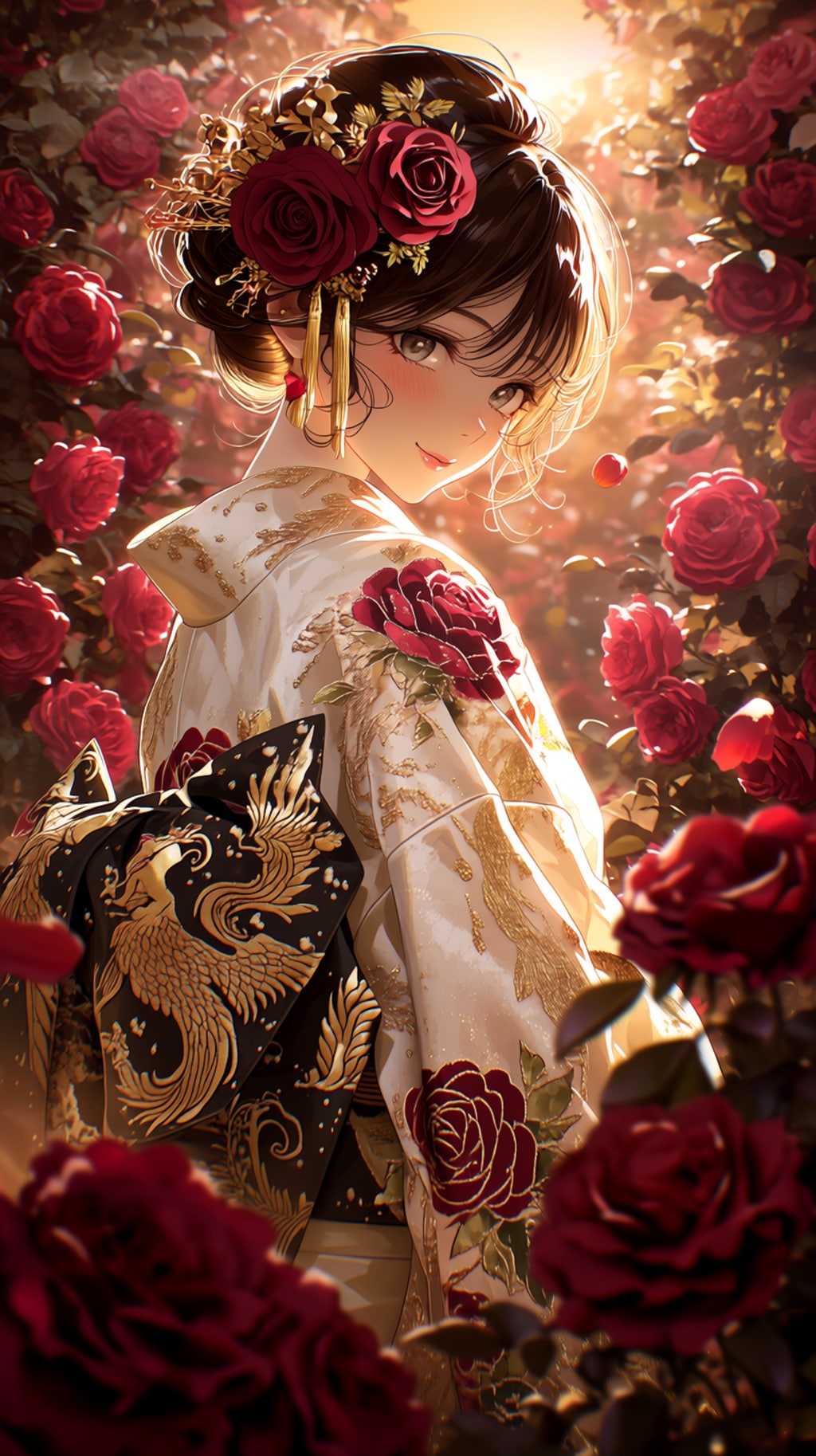 四色の薔薇と振袖を合わせて、一つの世界観を描いてみました。🌹