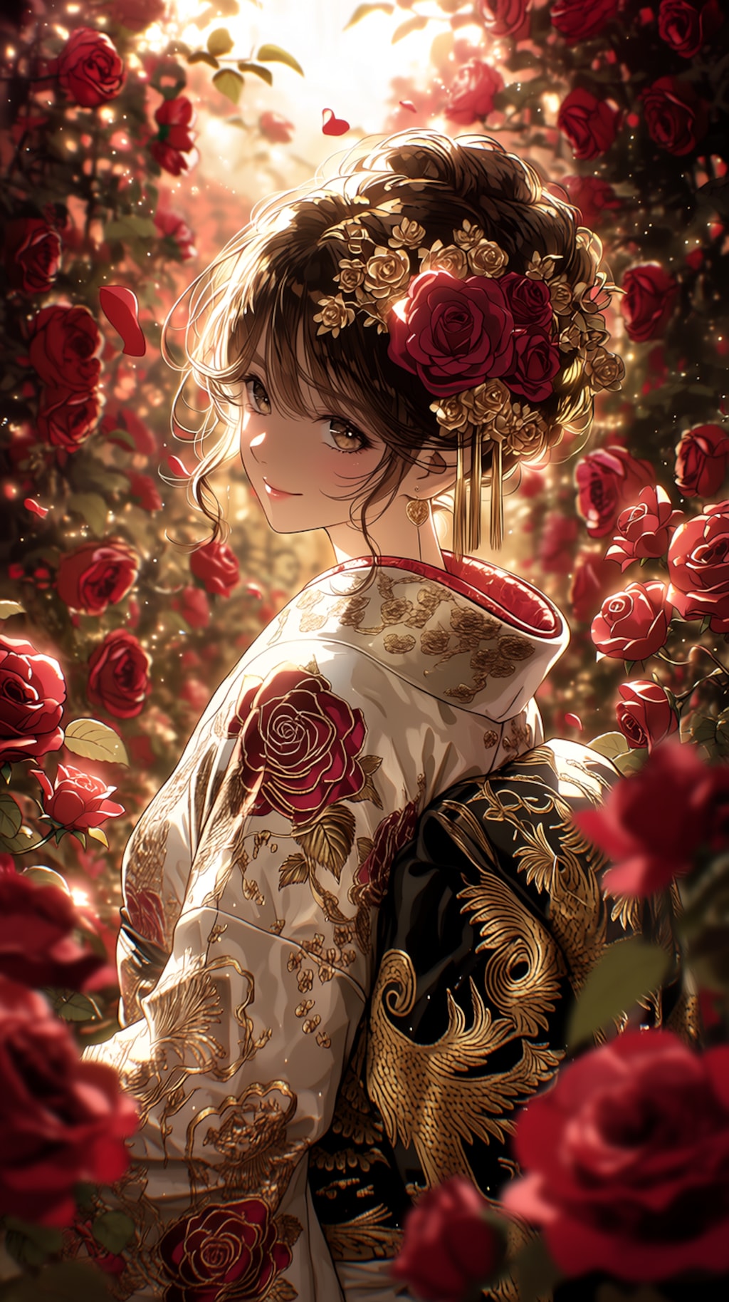 四色の薔薇と振袖を合わせて、一つの世界観を描いてみました。🌹