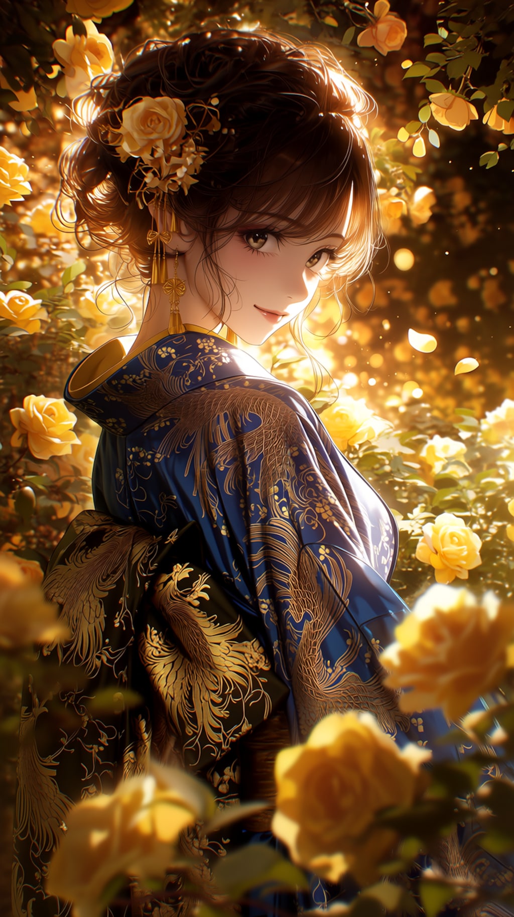 四色の薔薇と振袖を合わせて、一つの世界観を描いてみました。🌹