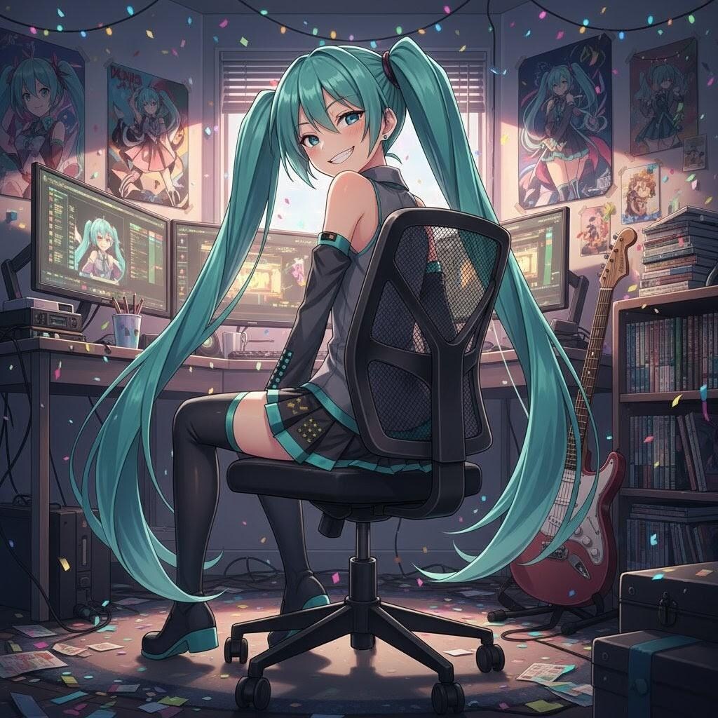 メガネをかけるミクさん