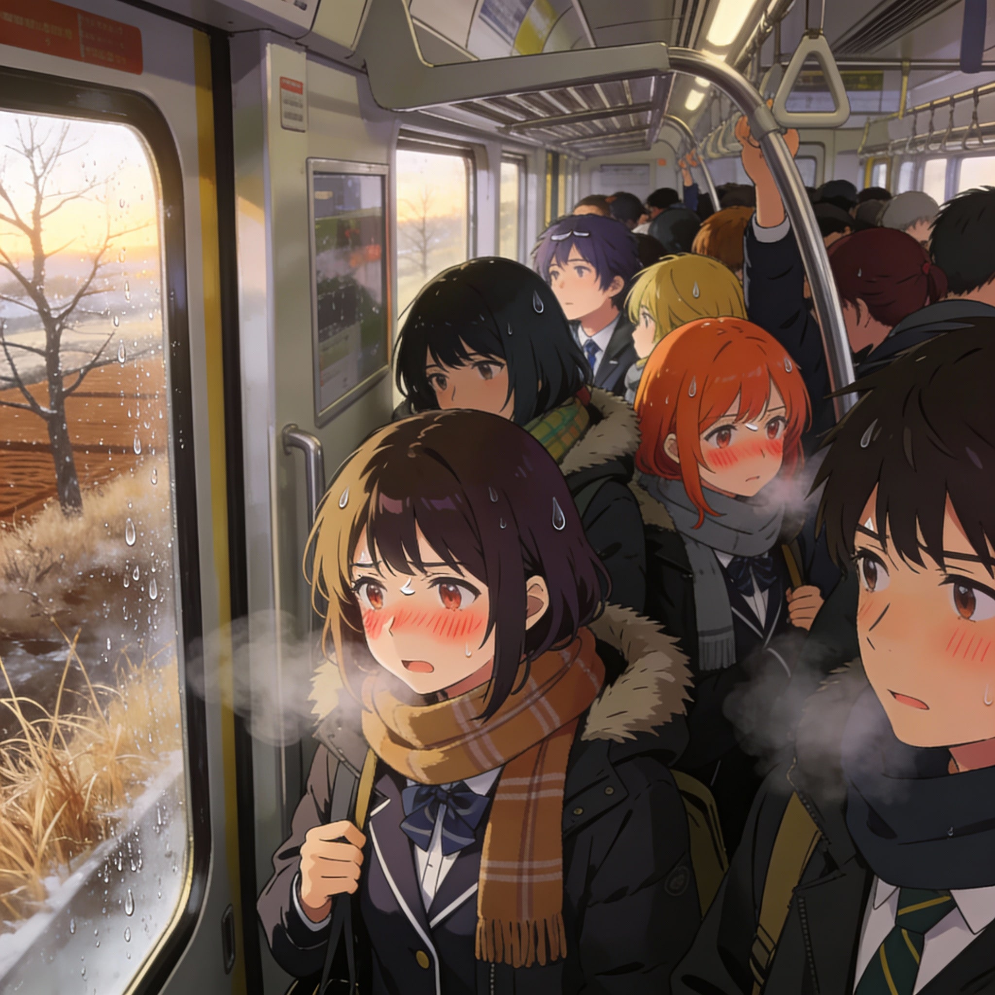 冬の満員電車 | の人気AIイラスト・グラビア