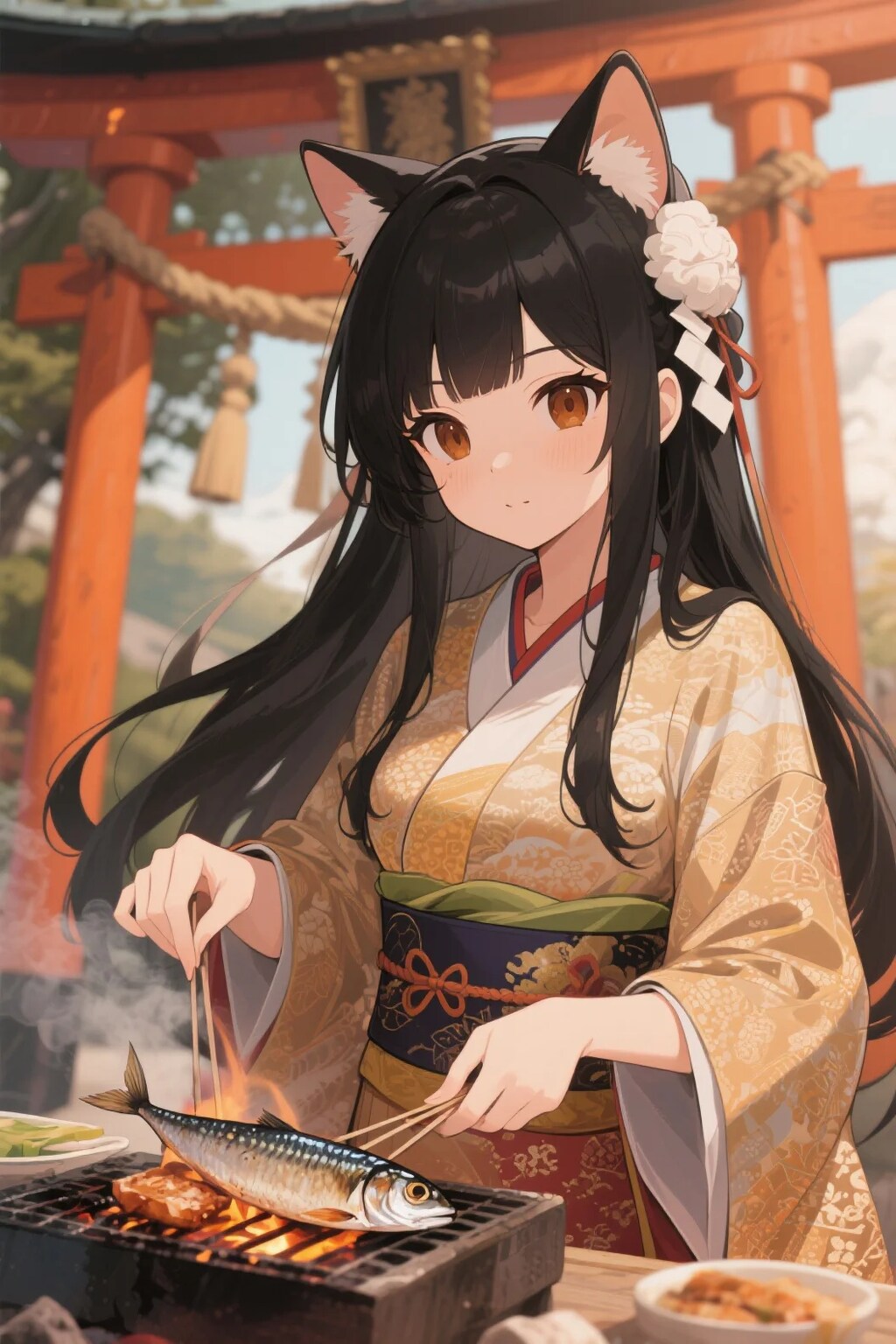 サンマを焼くさくらちゃん