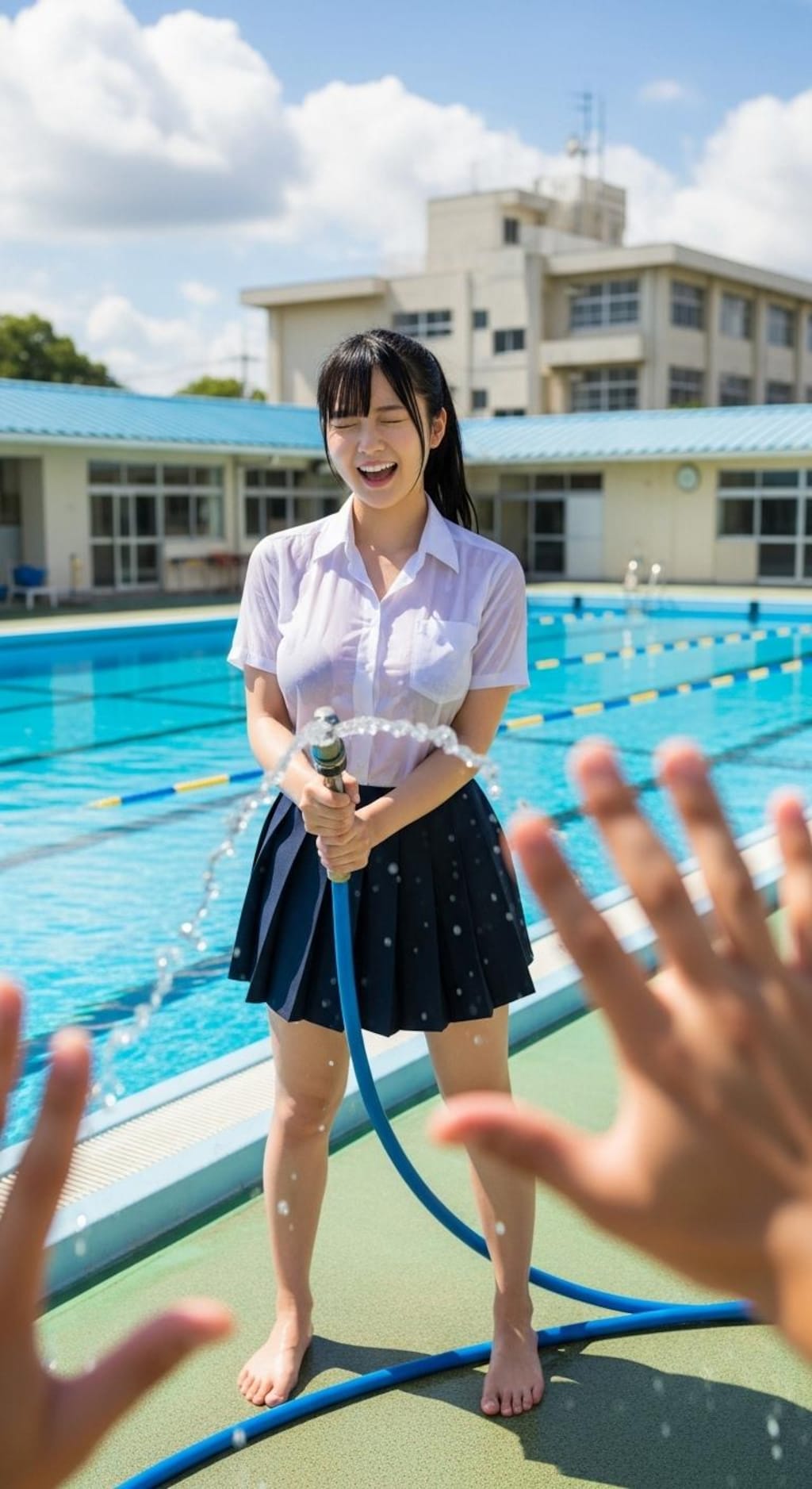 こら！先生にかけるな！