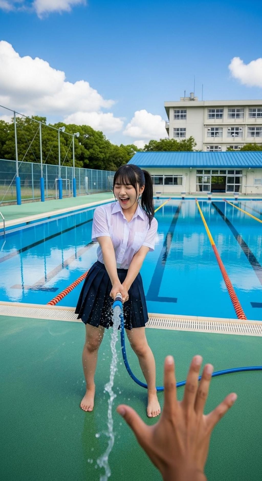 こら！先生にかけるな！