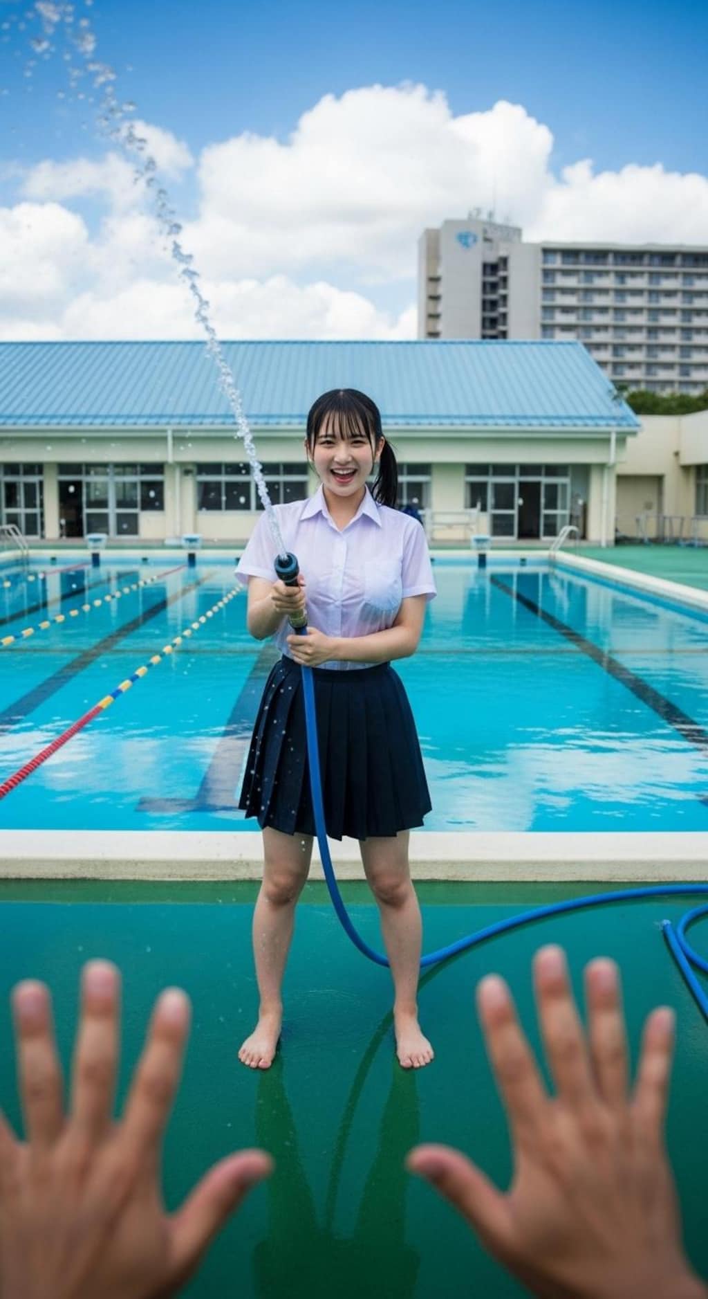 こら！先生にかけるな！