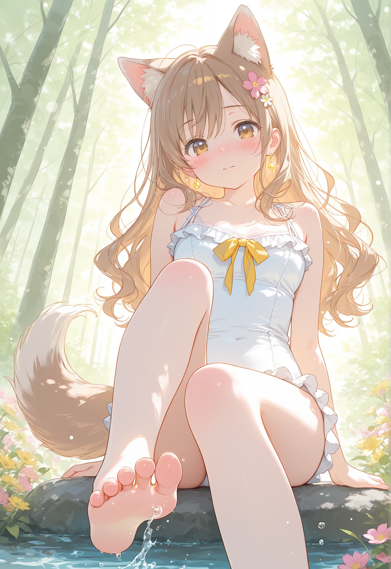 川で涼しむウルフ耳ちゃん
