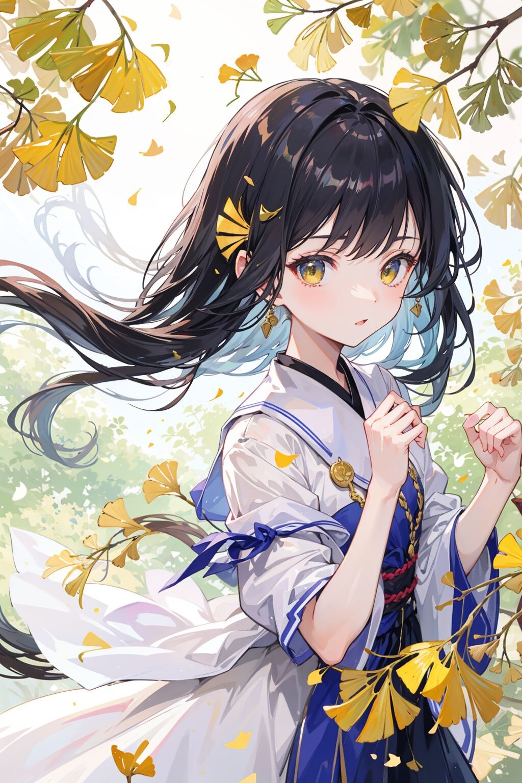 銀杏と黒髪の女の子