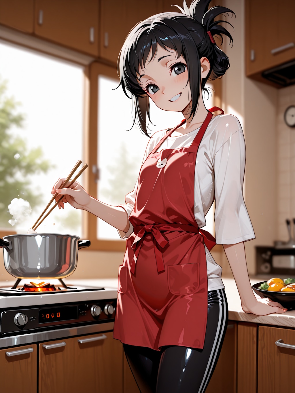 料理中の朋子