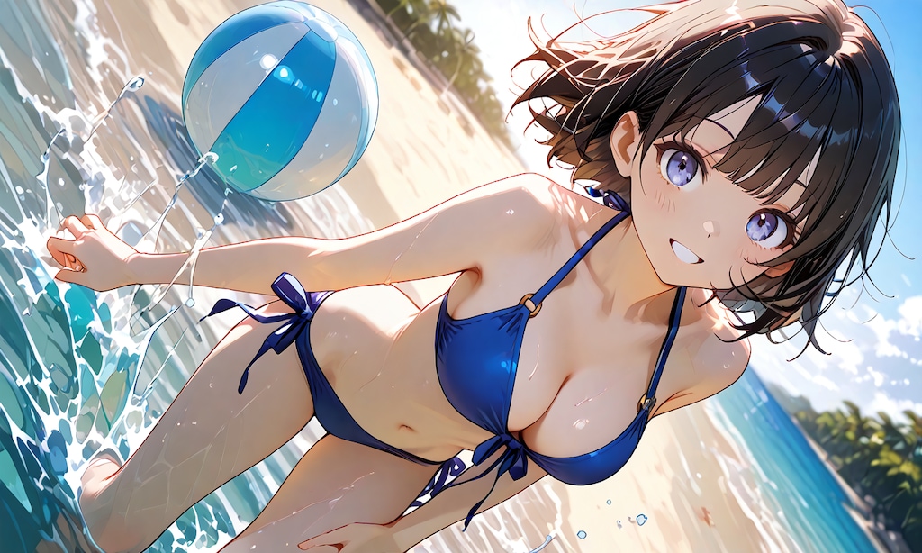 海ではしゃいで