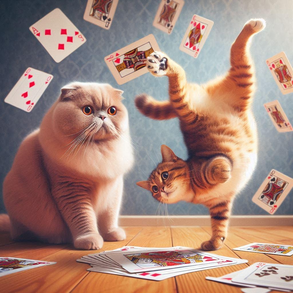 カードゲームする猫