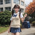 ミニスカ制服秋コーデのJ系妹ちゃん 3枚目