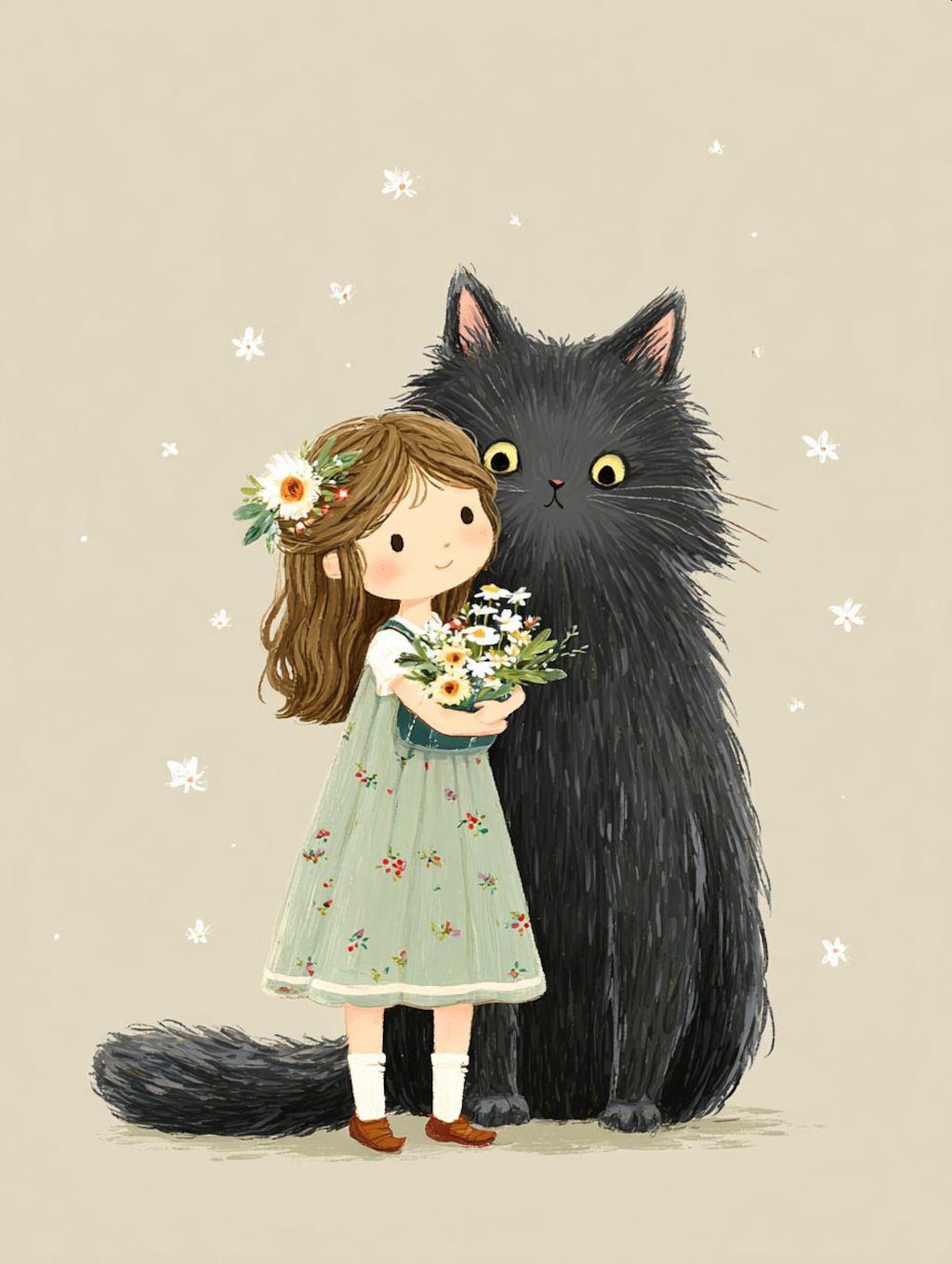 小さな女の子とおっきい猫