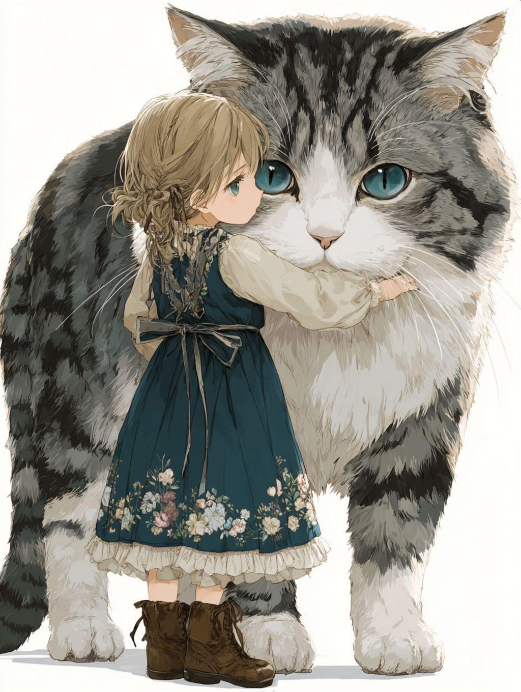 小さな女の子とおっきい猫