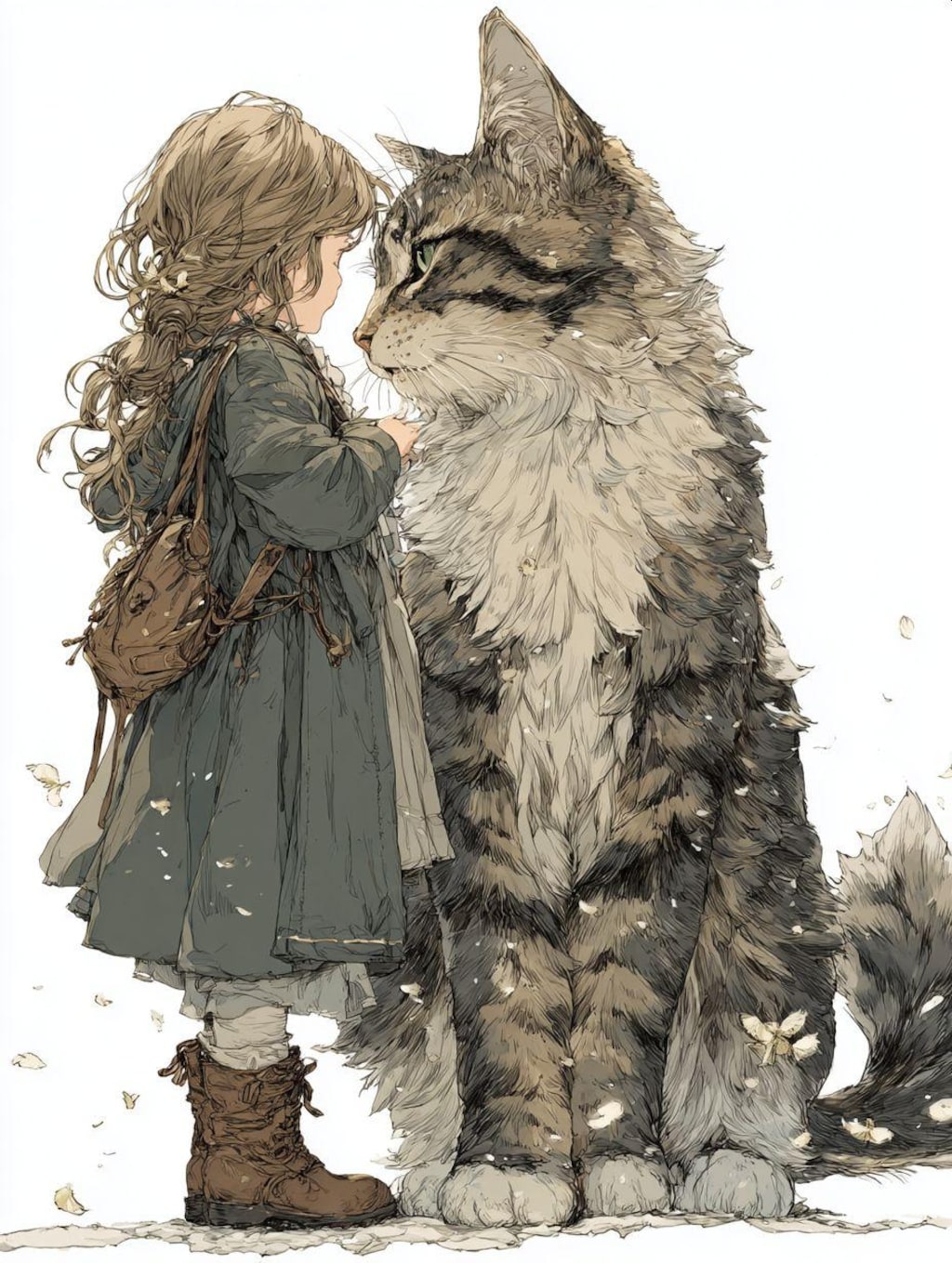 小さな女の子とおっきい猫