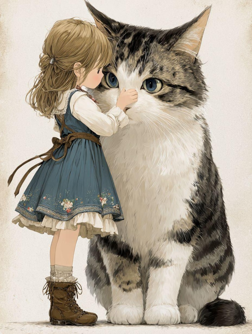 小さな女の子とおっきい猫